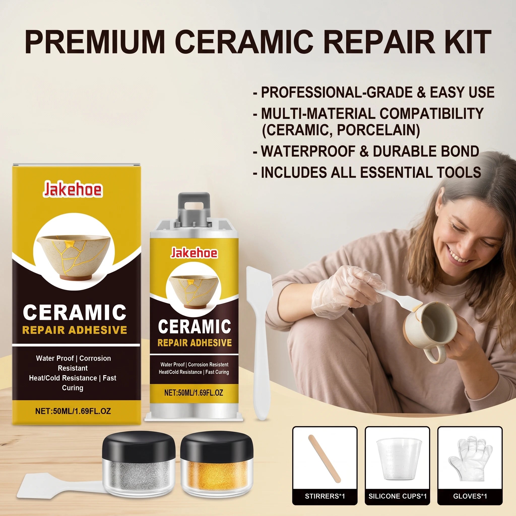 Ceramic Repair Adhesive Kit Repair Ceramic Glass Beautify Cracks Heat & Cold Resistant Fast Curing Waterproof Crack Repair Glue Qme