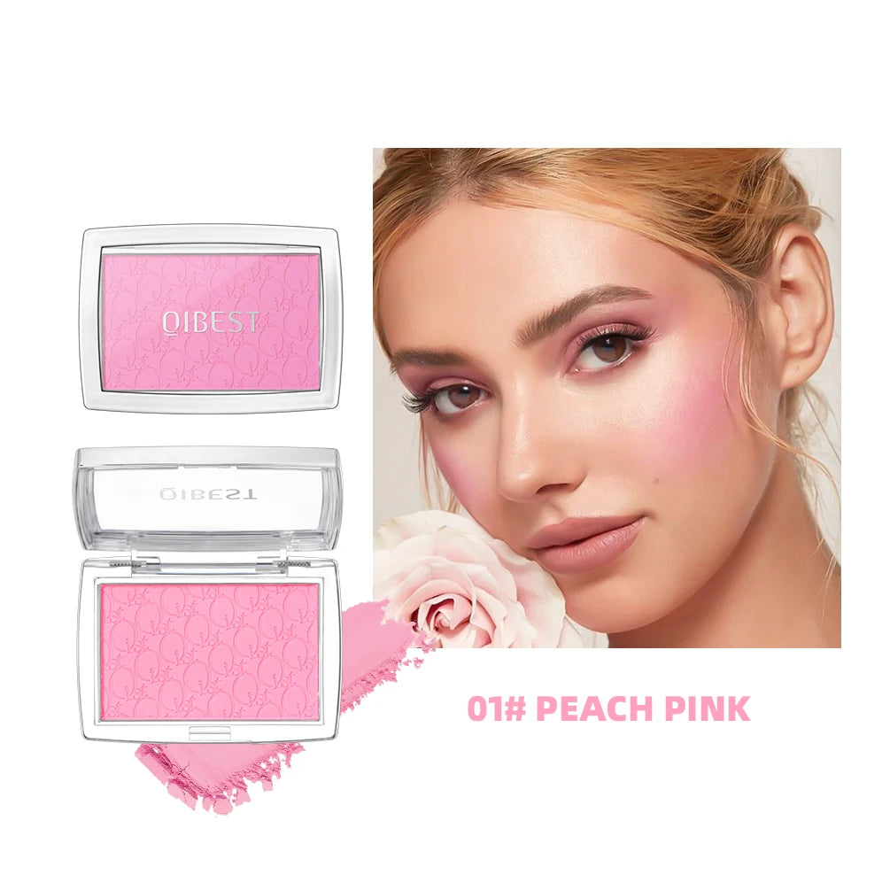 QIBEST New Embossed Blush Peach Pink Orange Tint Makeup Blush Palette Cheek Contour Rouge Long-lasting Face Brightens Blusher Qme 01