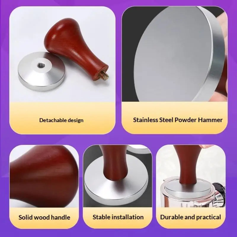 51mm 53mm Solid Wood Handle Coffee Tamper Flat Base Professional Espresso Press Barista Making Tool Qme
