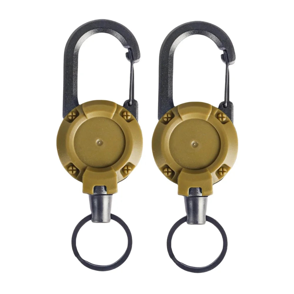 Heavy Duty Retractable Rope Carabiner Outdoor Steel Wire Rope Spring Key Chain Multi Functional Rebound Anti Loss Rope Buckle Qme Khaki 2pcs