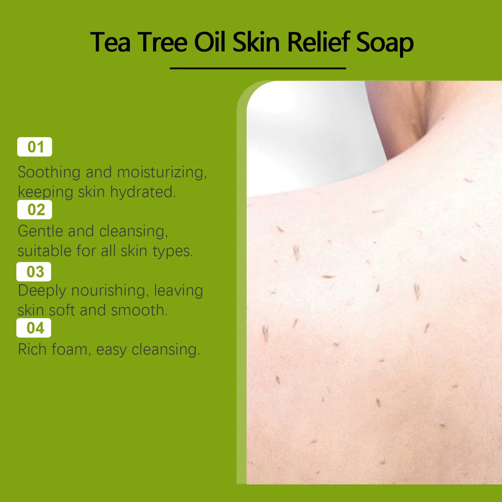 Tea Tree Oil Soap Cleaning Gentle Exfoliating Relieve Itch Moisturizing Dry Skin Smoothing Natural Bath Soap for Body and Face Qme