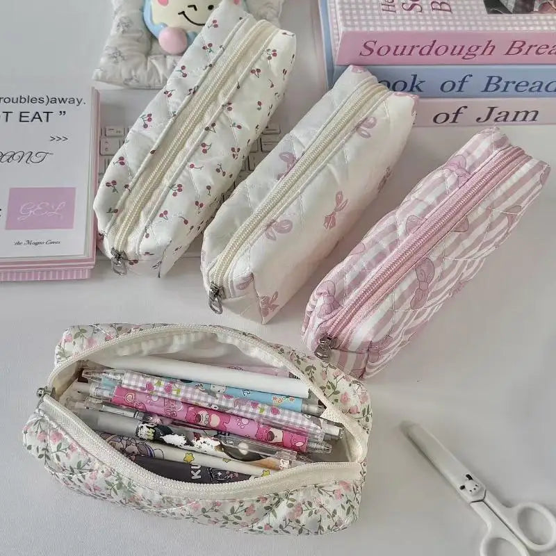 Cute Butterfly Knot Cherry Blossoms Pencil Case Large Capacity Qme