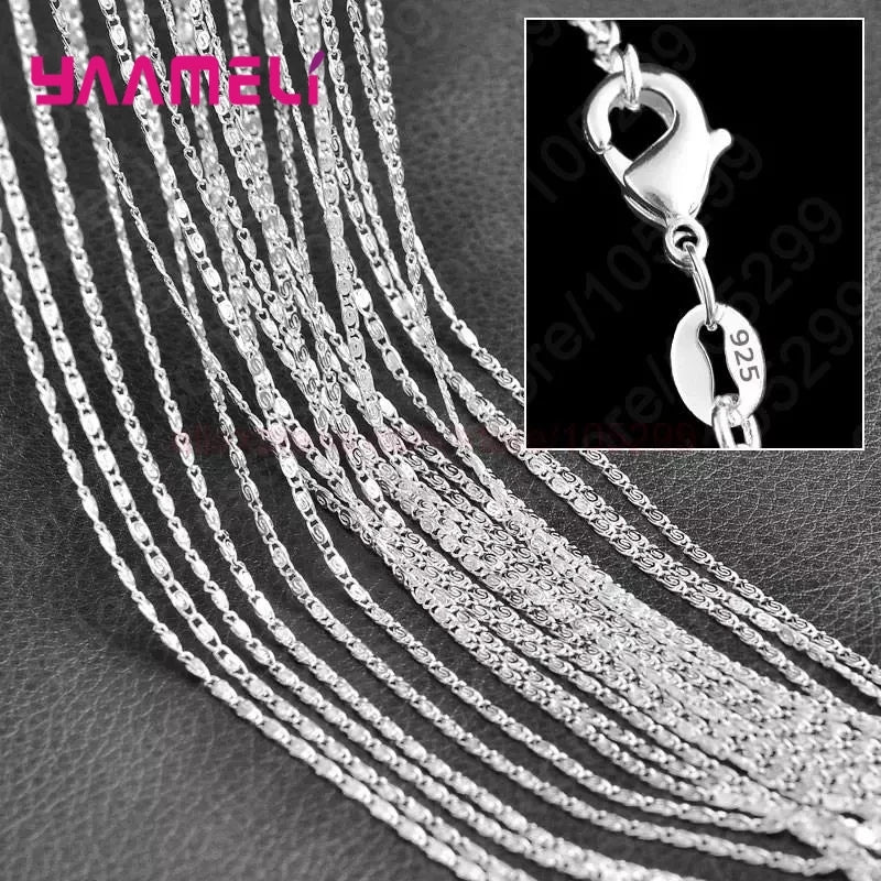 10PCS Wholesale Pure 925 Sterling Silver Color Charm Link Chain Necklace Jewelry with Strong Smooth Lobster Clasps 16-30 Inch Qme Model 12 22 Inch 55CM
