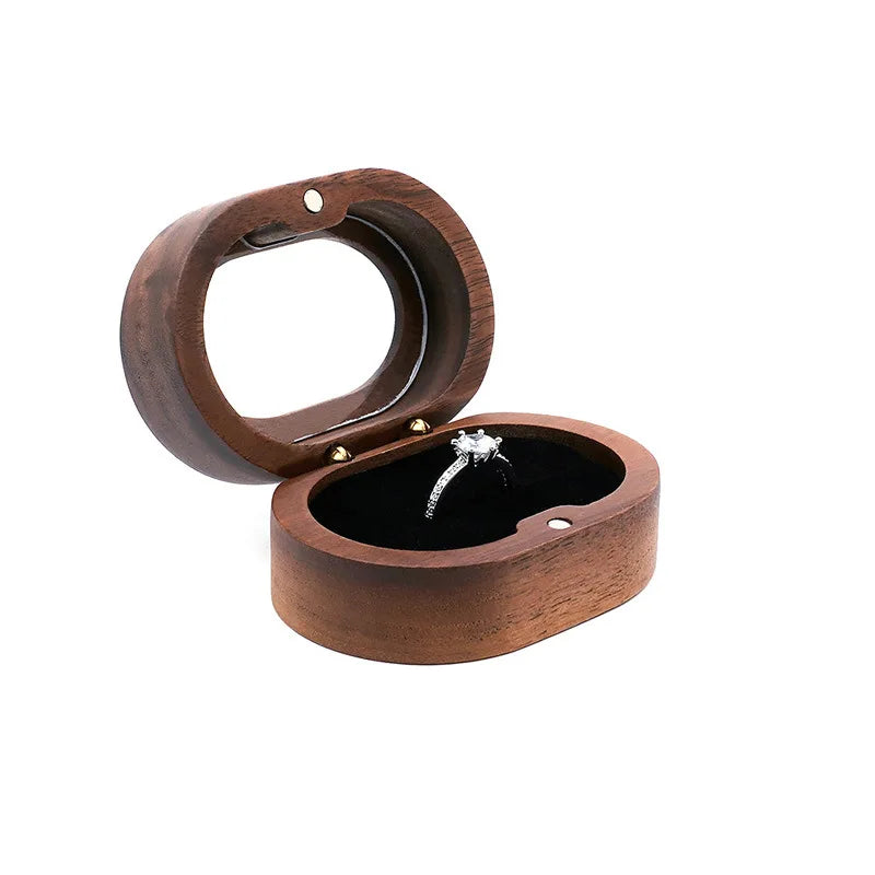 Hot Sale Solid Wood Jewelry Organizer (Black Walnut) - Jewelry Display for Earrings Couples Rings Jewelry Case Valentine Gift Qme Win-OvalBlackSingle