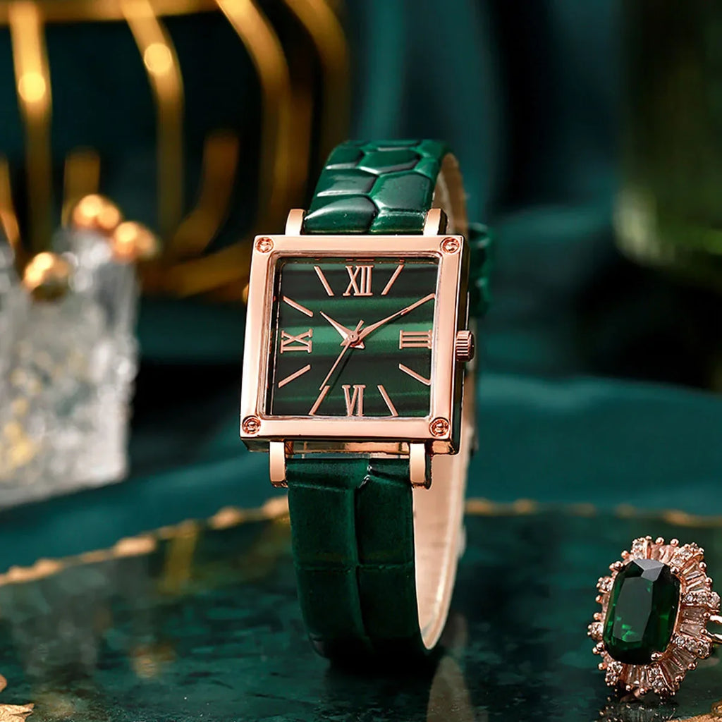 1pc-Fashionable and Minimalist Women's Square Belt Quartz Watch, Retro High-end Roman Watch Qme