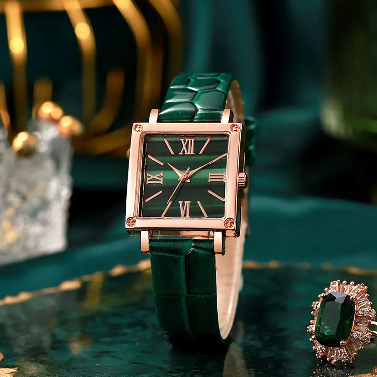 1pc-Fashionable and Minimalist Women's Square Belt Quartz Watch, Retro High-end Roman Watch Qme