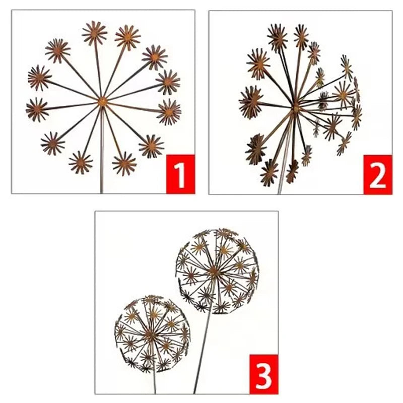 1Pc Vintage Metal 3D Dandelion Garden Sculptures Dandelion Garden Stake Decoration Metal Outdoor Sculpture Outdoor Decor. Qme