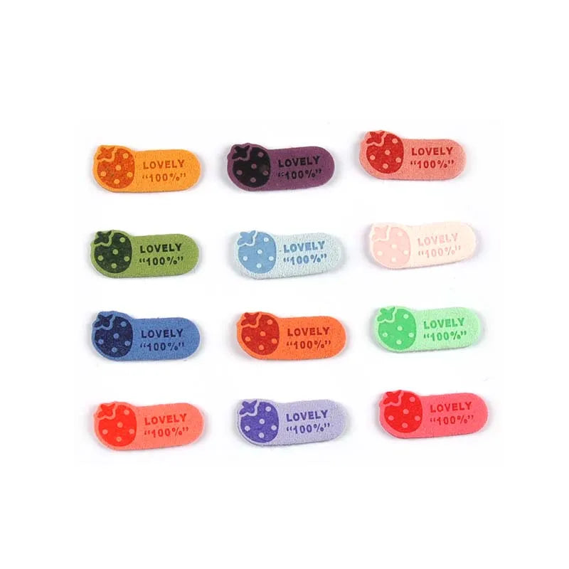 30Pcs 13.5x29mm Lovely Strawberry Pattern Embossed Labels For Sewing Accessories Kids DIY Clothes Handmade Crafts Garment Tags Qme