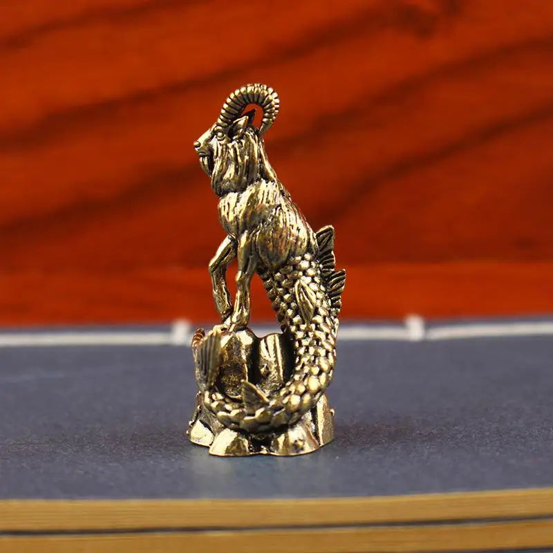 Home Office Decor Luck Ornament Capricorn Brass Statue Goat Body Fish Qme