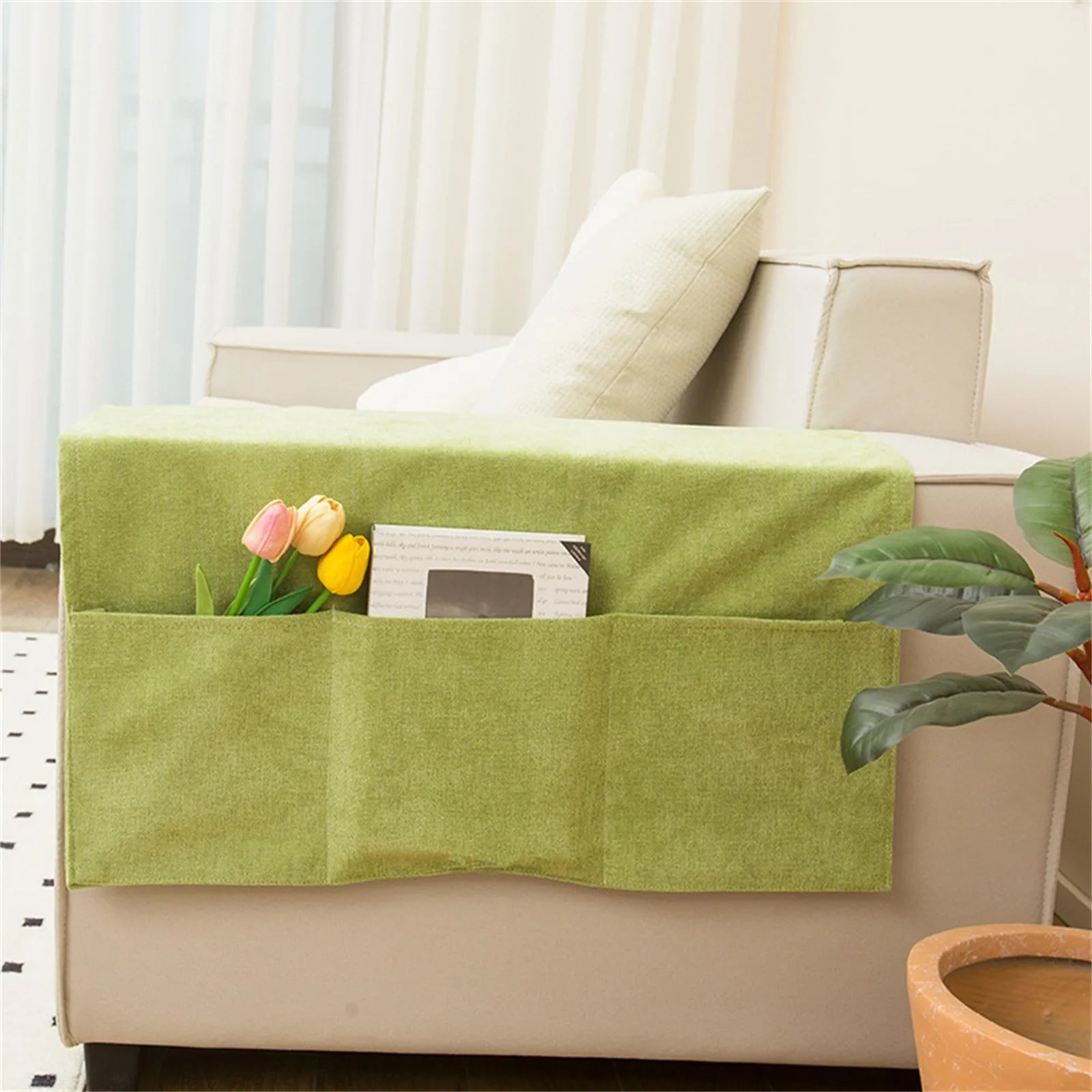 Sofa Armrest Organizer with Pockets Sofa Armchair Storage Bag Non-Slip Hanging Couch Pouch for TV Remote Control Cellphone Bag Qme Light Green