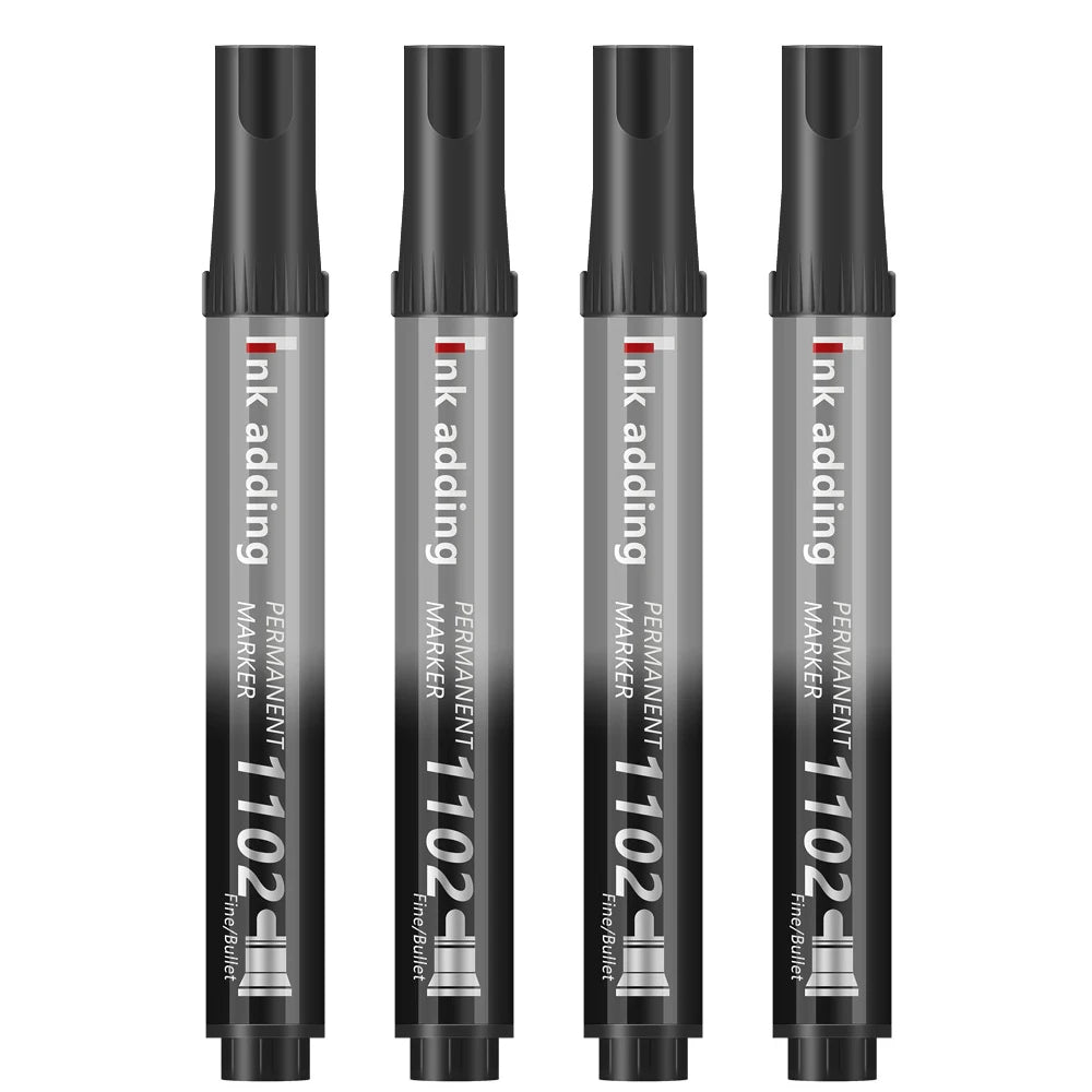 4Pcs/Set Permanent oily Marker Pen Waterproof Markers Crude Nib Black Blue Red Green Ink 2-3mm Color Marker Pens Qme 4 black pen