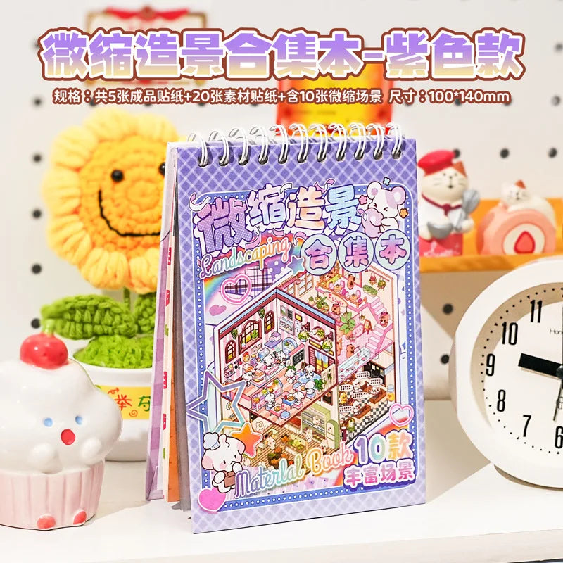 10in1 10Pcs 2.5D Landscape Sticker Cartoon Cabin Scene Decompression Collage DIY Stickers Stacking Pasting Festival Gift Qme