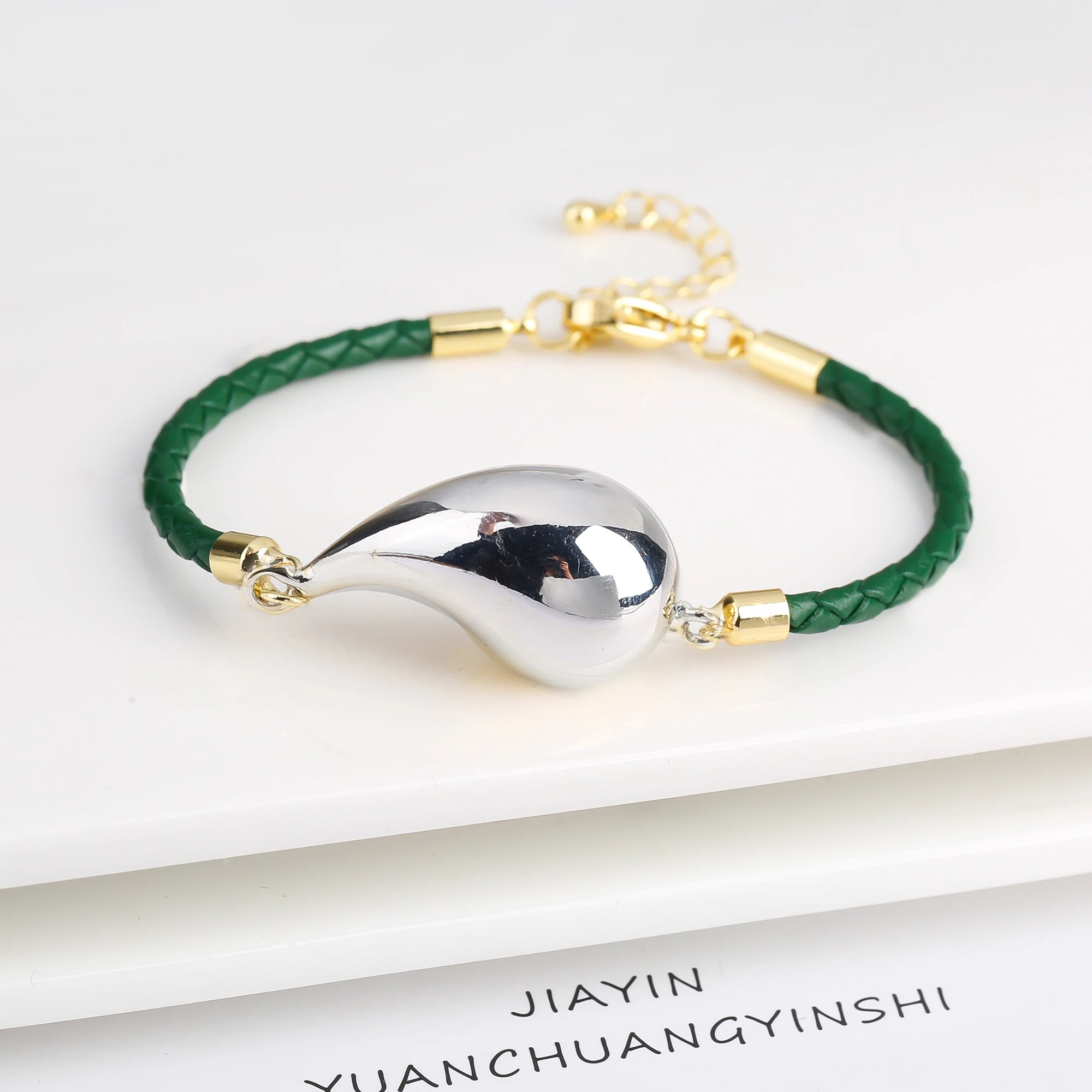 Simple Gold Plated Comma Leather Braided Adjustable Bracelet Fashion Women Water Drop Bracelet for Party Jewelry Gift Daily Wear Qme Color 13