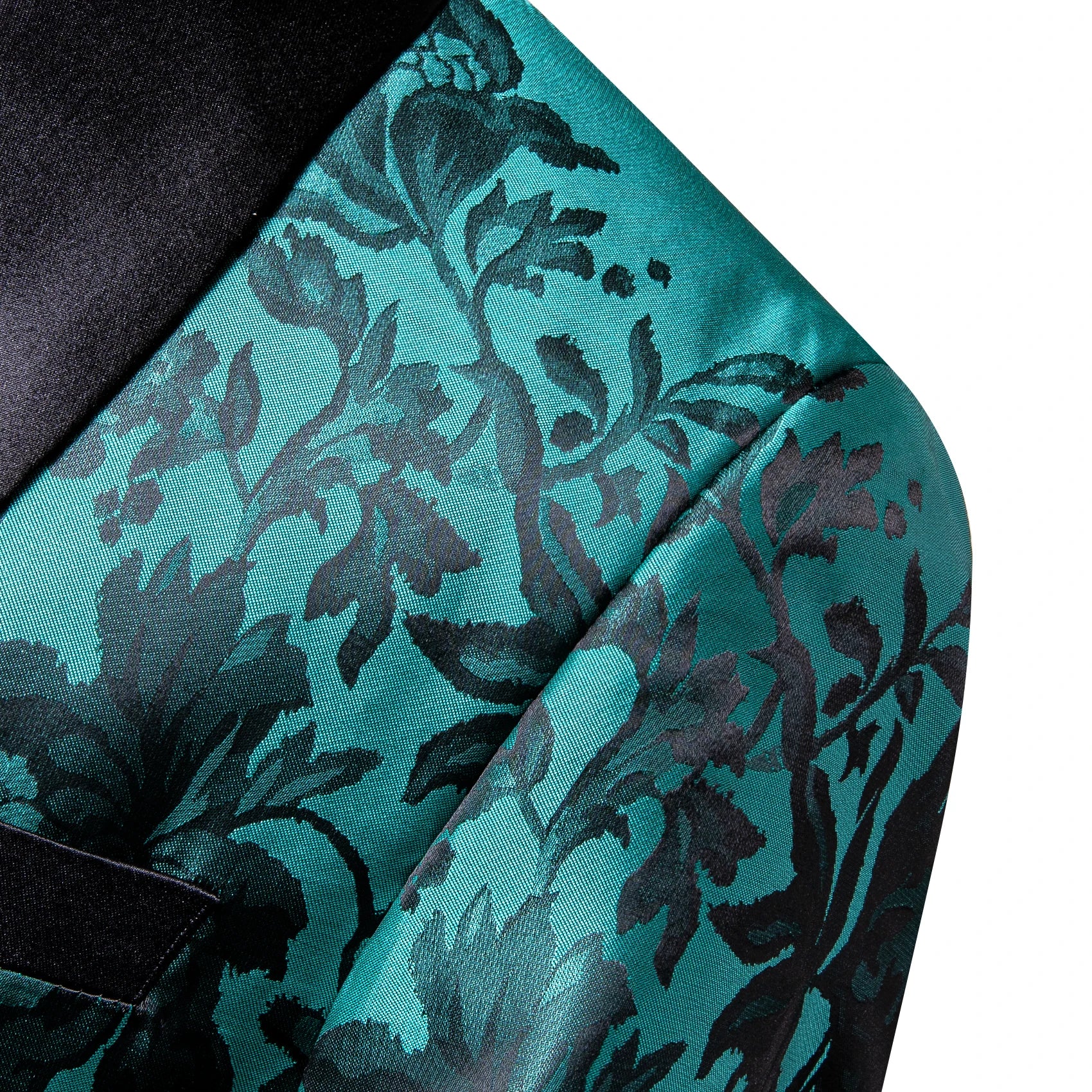Men's Teal Floral Jacquard Shawl Lapel Blazer Luxury Tuxedo Jacket Formal Suit Coat for Wedding Prom Party Nightclub Outerwear Qme