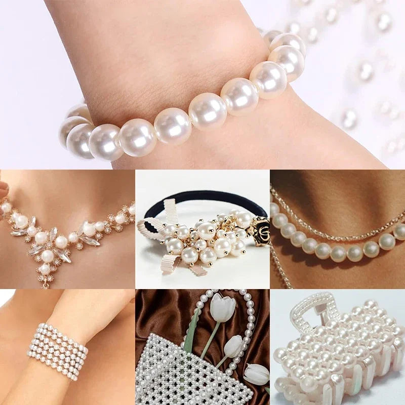 800pcs Artificial Faux Pearl Resin Beads Kit Round Pearl Beads Loose Bracelet Pearls With Hole For DIY Craft Necklaces Jewelry Qme