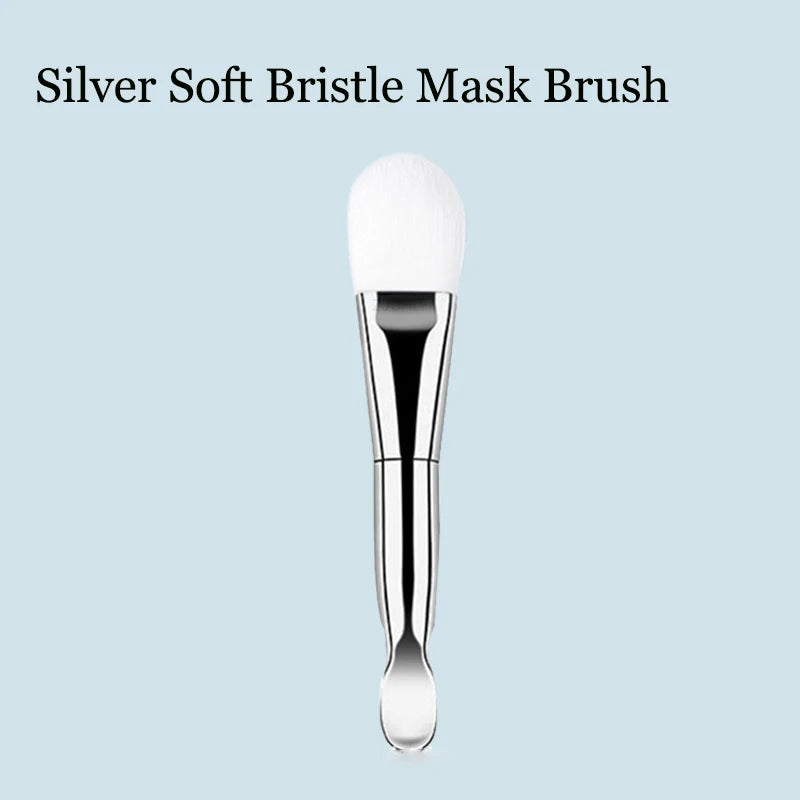 1PC Professional Double Ending Soft Bristle Silicone Wear-resistant Facial Flexible Mask Brush Skin Care Cleaning Beauty Tools Qme Silver Bristle