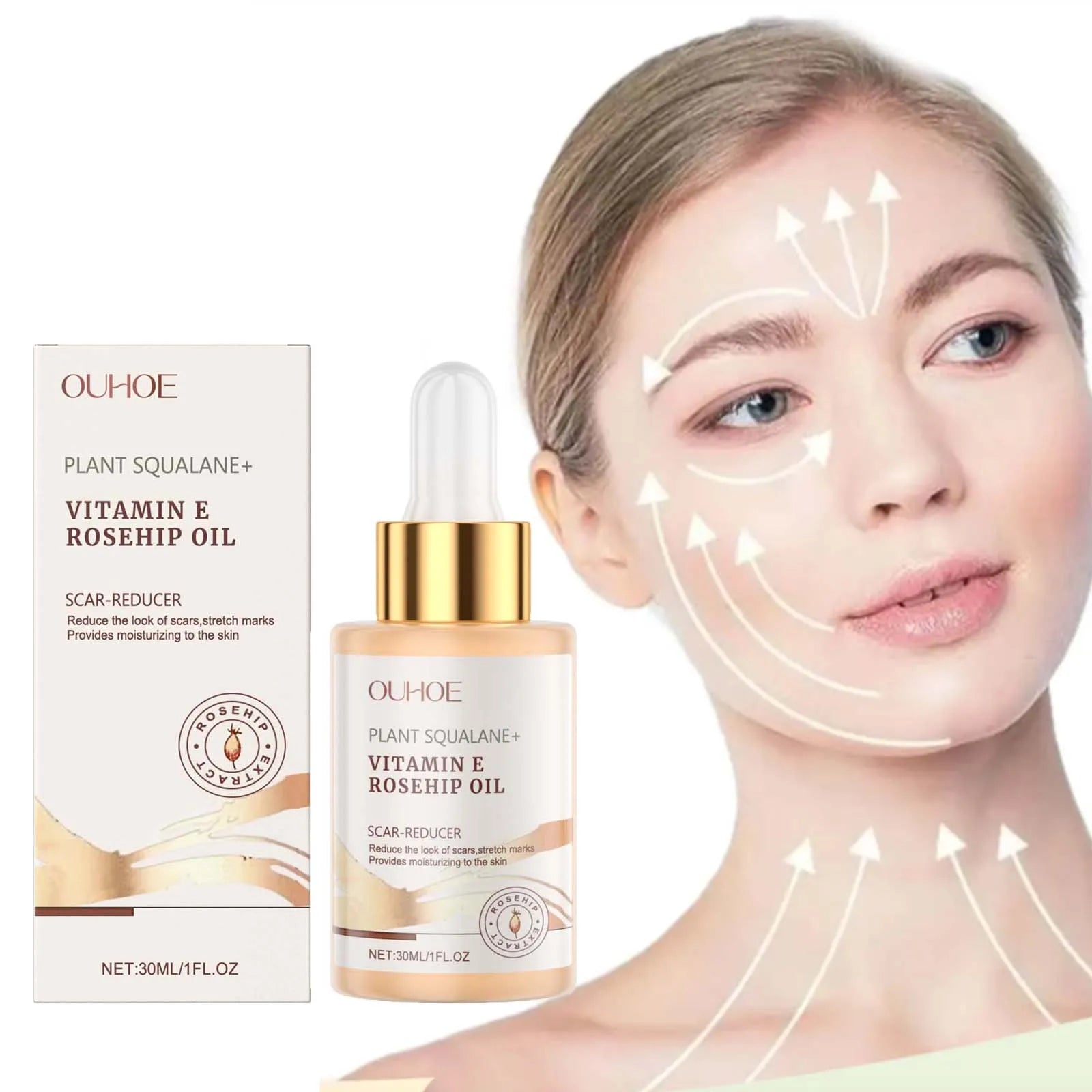 Moisturizing Squalane Rosehip Face Oil Lifting Firming Fade Fine Lines Smoothing Nourishing Skin Rejuvenation Facial Care Oil Qme