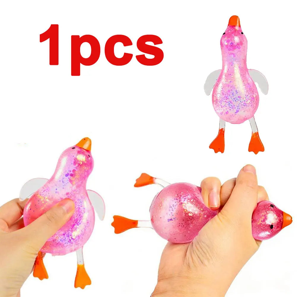 Stress Relief Squeeze Squishy Glitter Ducks Kids Fidget Toy Animal Qme pink