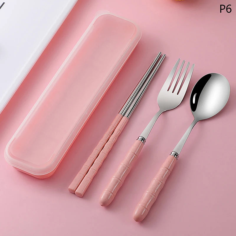 Chopsticks Spoons Forks Sets Stainless Steel Portable Tableware Qme 6