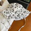 Cute Polyester Floral Print Bucket Hat Double Sided Adjustable Sun Hat Wide Brim Foldable Basin Cap Women Qme White