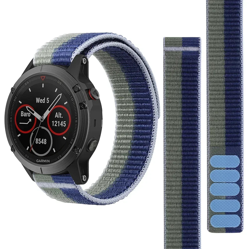 26mm 22mm Hook Loop Nylon Strap Watchband For Garmin Fenix 6X 6 Pro 5X 5 7X 7 Epix 2 Forerunner 965 955 945 935 Watch Bracelet Qme Blue Green 26mm Width