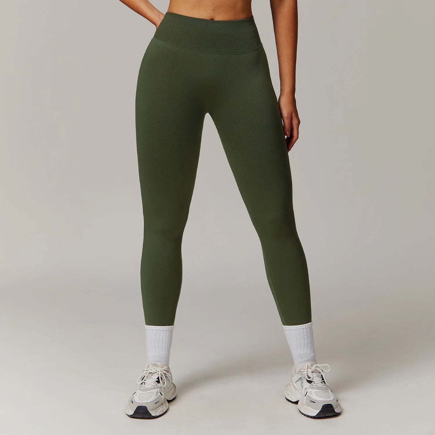 A Scrunch Butt Women Yoga Pants Seamless Sports Leggings High Waist Gym Fitness Tights Quick Drying Workout Pants Qme Deep army green M
