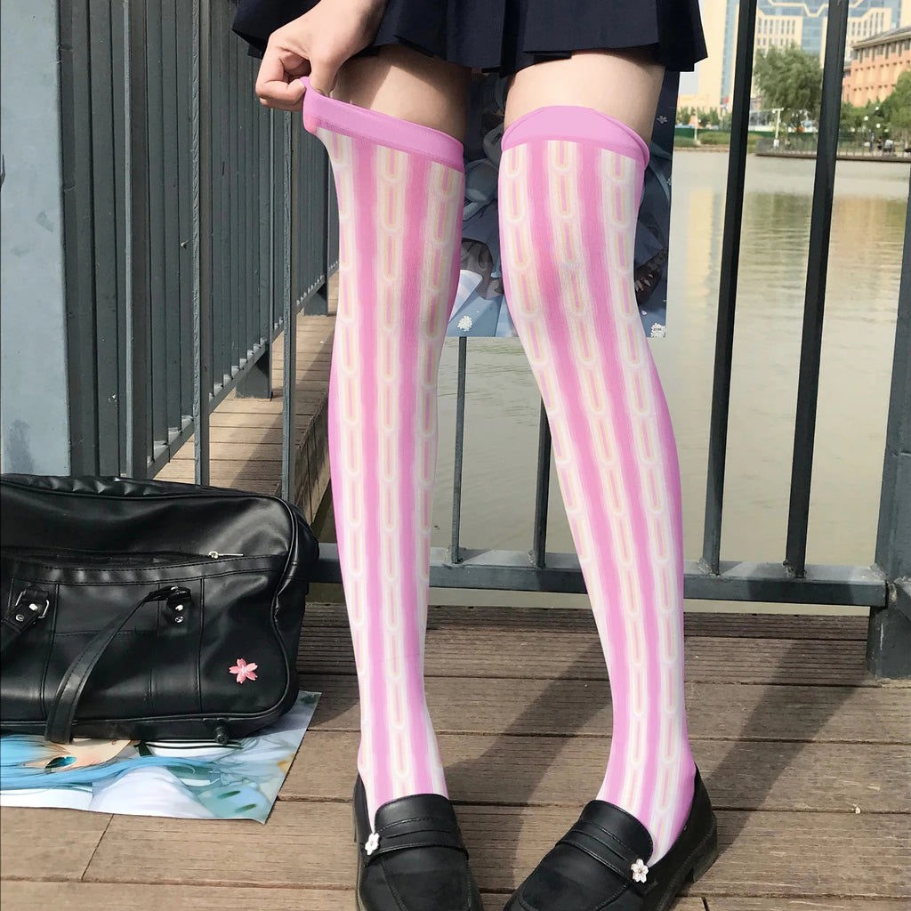 Sweet Cute Loli JK Stockings Fashion Girl 3d Printing Pink Purple Qme