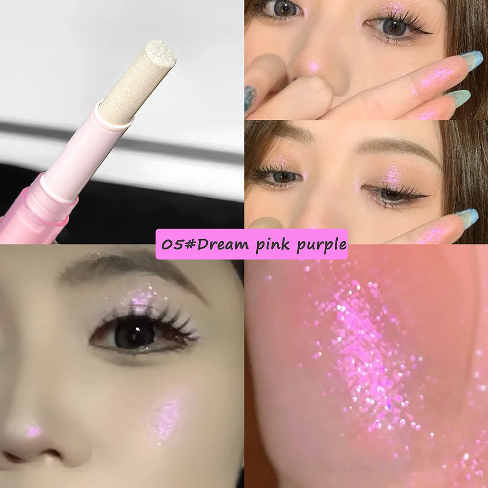 Blue Diamond Jelly Eyeshadow Stick Aurora Glitter Pink Purple Moonlight Highlighter Stick Brighten & Contour Makeup Illuminator Qme 05 2.2g