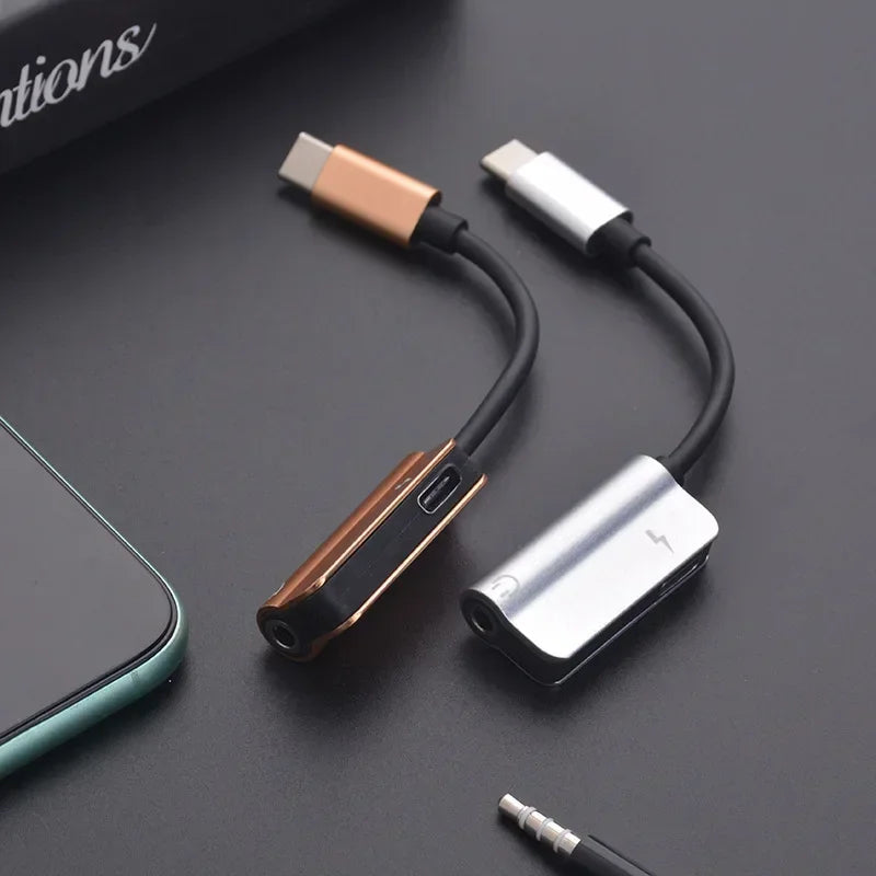 5pcs USB C DAC Adapter 2 in 1 Type C to 3.5 Earphone Adapter Audio Type-c to Earphone 3mm Jack AUX usb c 3.5 Adapters Qme Gold 5pcs