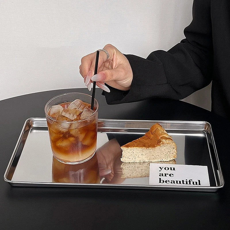 Snack Cake Dish Dining Dessert Plate Kitchen Tray Nordic Stainless Qme
