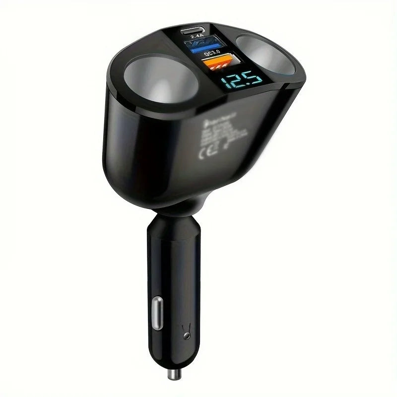 Multiple Devices Charged At The Same Time 3 Ports Car Charger Adapter Car With Digital Display Type C For iPhone Samsung Xiaomi Qme Black