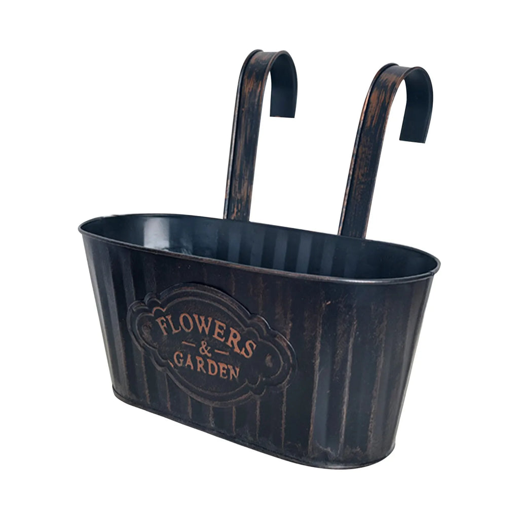 Home Garden Metal Iron Hanging Flower Pots Decks Railings Fence Buckets Boho Wall Mount Holder Hooks Removable Handle Qme
