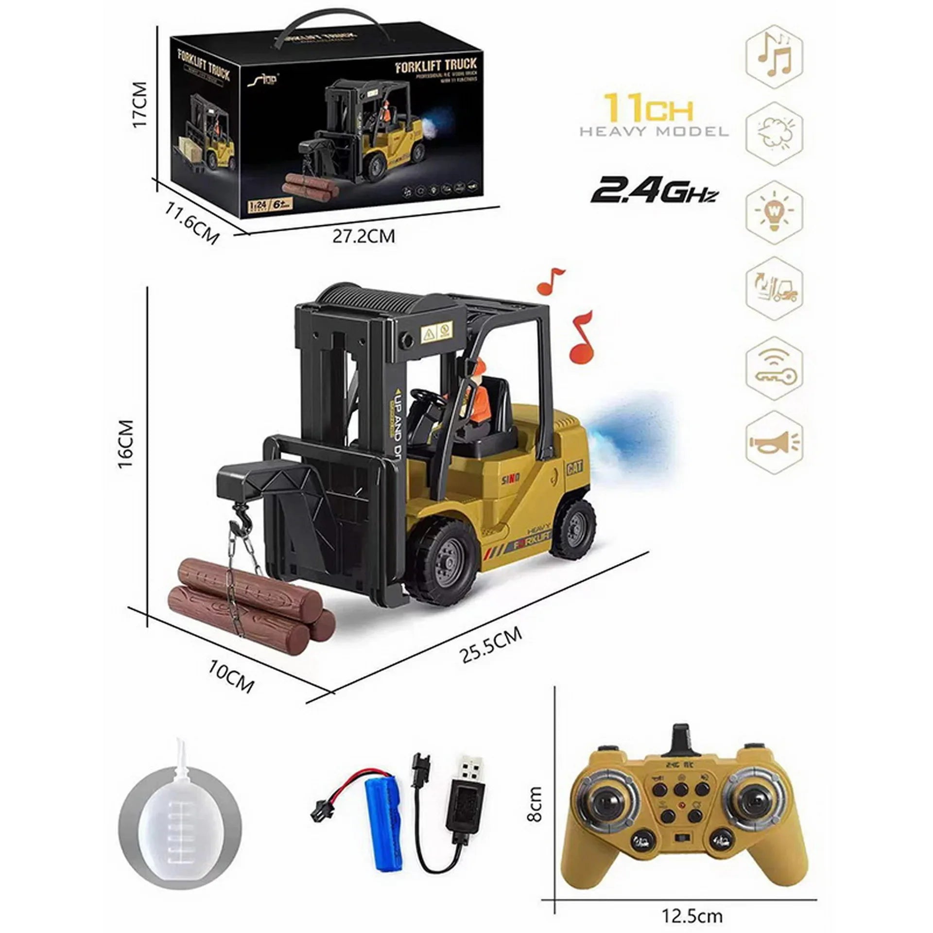 RC Trucks Forklift 2.4G Children Toys Remote Control Cars Toys for Boys Cranes Liftable Stunt Car Electric Vehicle for Kids Gift Qme black
