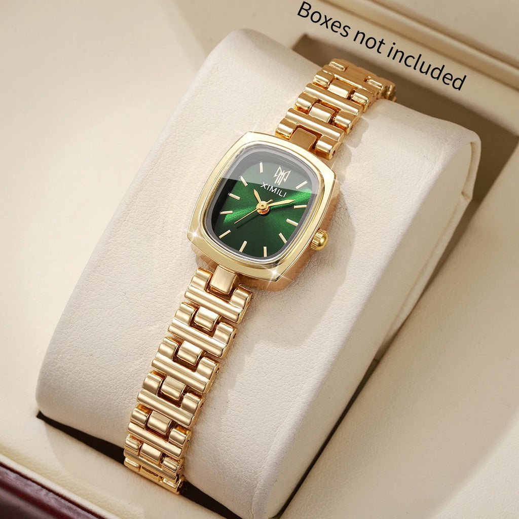 Classic Women's Quartz Watch, Gold Tone with Small Green Dial, Fashion Accessory Qme Gold Green No Box