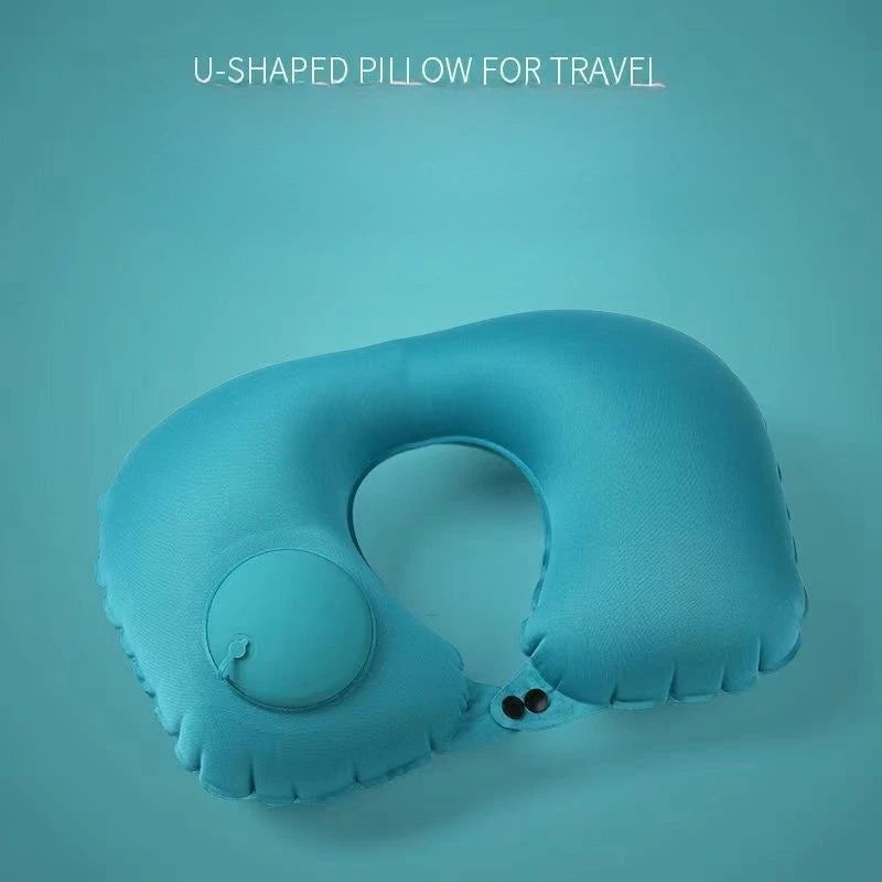 U-shaped Inflatable Pillow Portable Storage Press Travel Neck Car Qme