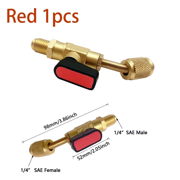 Refrigerant Angled Shut-Off Ball Valve Adapter 1/4" SAE R22 R12 R410a Air Conditioning Charging Hoses AC Refrigerant Tools Qme 1pcs Angled Valve 1