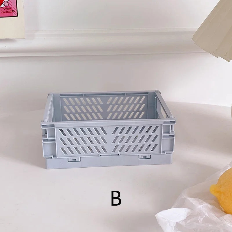 1 Pc Mini Foldable Desk Organizer Box Plastic Space-Saving Design Stationery Storage Basket for Tidy Student Workspaces Qme B