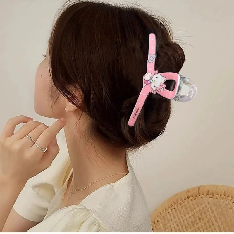 Hello Kitty Large Clamp Cartoon Hair Accessories Cute Hair Clips for Students Versatile Hair Clips and Headpieces Qme