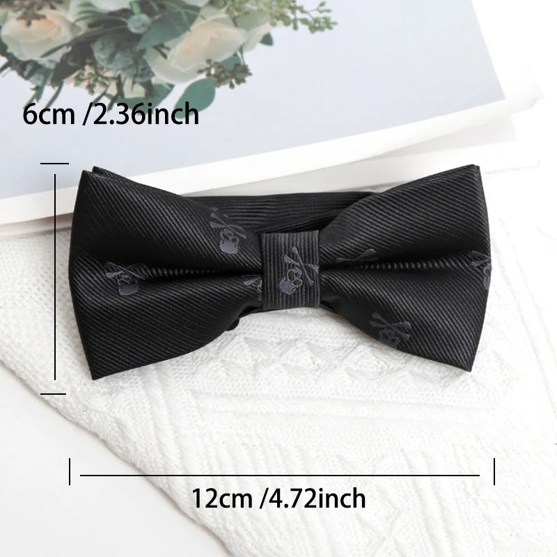 Black Slim Skull Ties Men Women Necktie Pocket Square Cufflinks Qme C