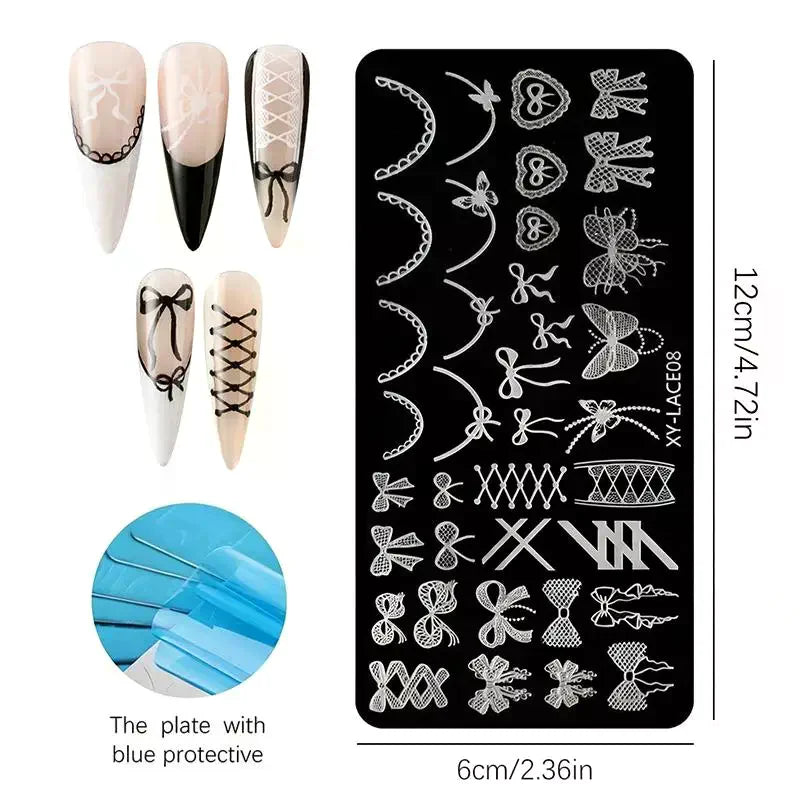 Nail Stamping Plates Rustproof Stainless Steel Lace Floral Patterns Qme