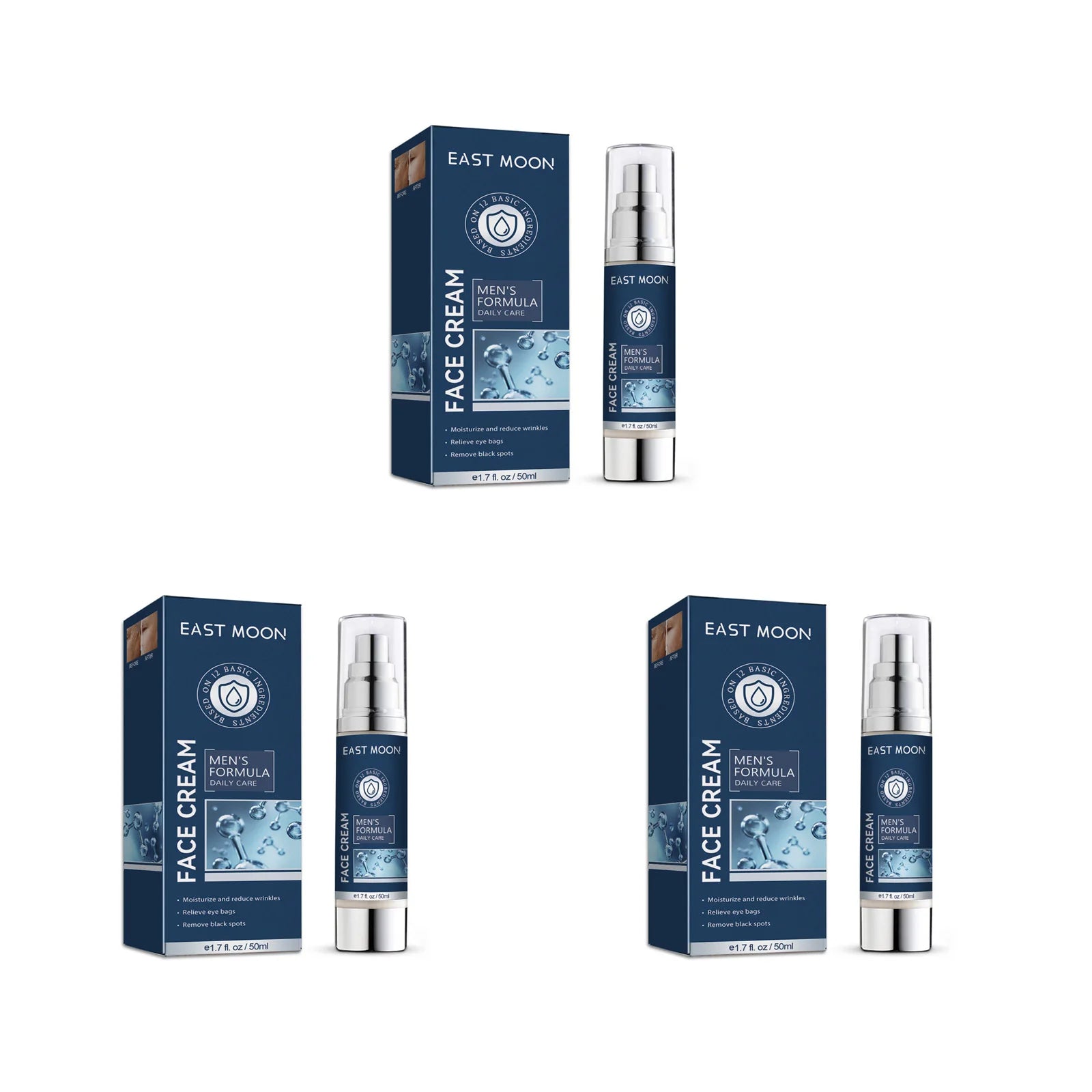 6 IN1 Men's Face Moisturizer Cream Hydrating Skin Lighten Dark Circles Anti-Puffiness Fade Fine Lines Brightening Facial Cream Qme 3Pcs