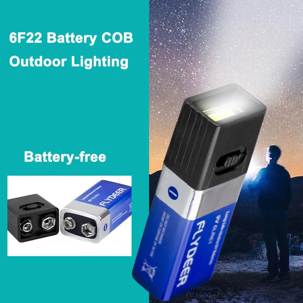 Mini 9V Battery Flashlight 2 Modes COB LED EDC Key Light 6F22 Battery Outdoor Lighting Work Light Excluding Battery Qme