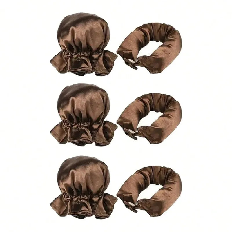 2 4 Satin Heatless Curling Overnight Curl Blowout Rods Soft Hair Qme 6Pcs Brown