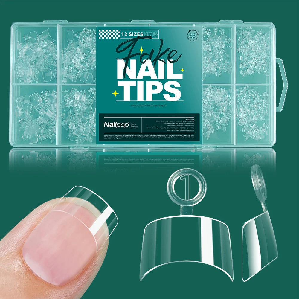Nailpop False Nails 10 12 Sizes Full Cover Tips Clear Durable Qme XXS-HC-Cofifn-600