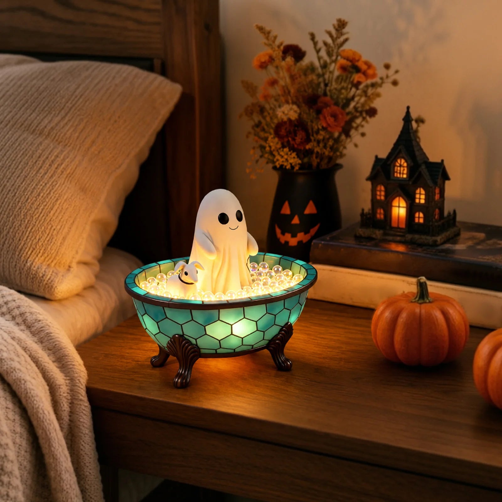 Creative and Cute Halloween Bathtub Night Light Indoor Figurine Lamps Holiday Birthday Fun Gift Party Scene Decoration Qme