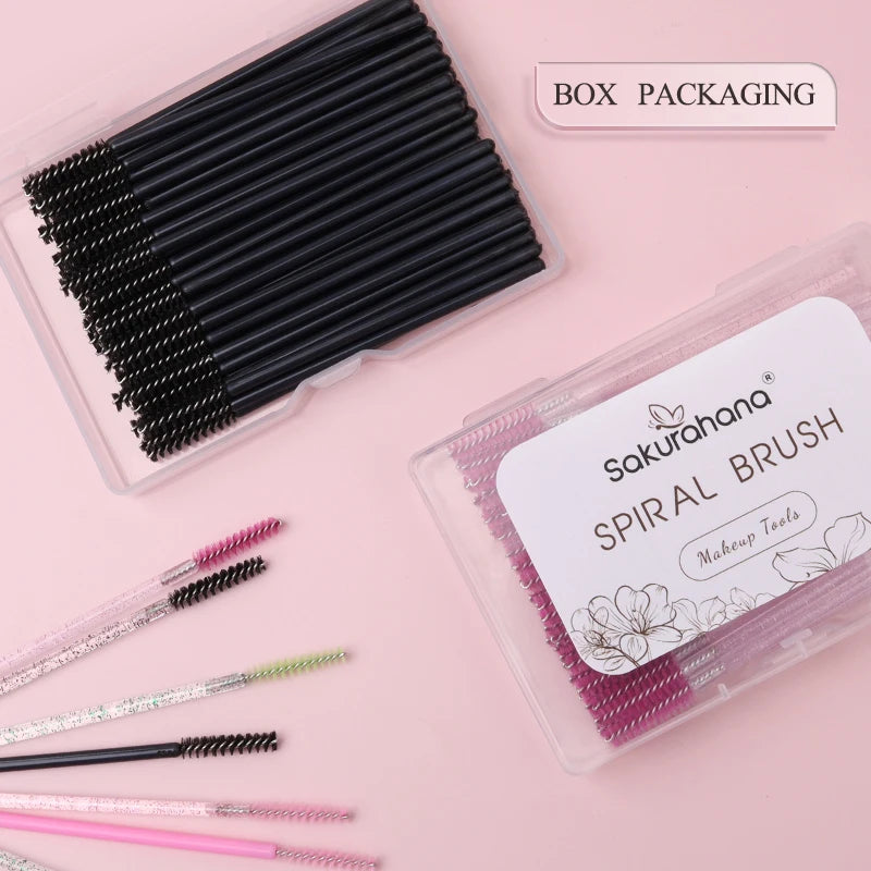 NATUHANA 50 Disposable Mascara Wands Eyelash Spoolies Brushes Micro Qme