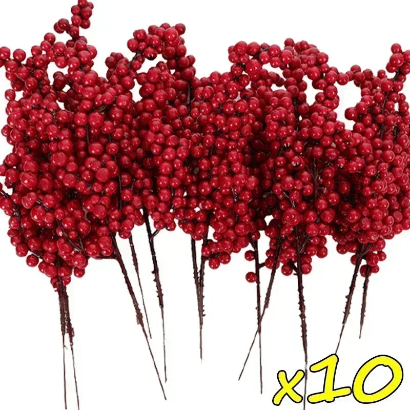 Christmas Artificial Berries Decoration Red Berry Branches for Xmas Tree Party Home Table Ornaments Red Fruit Wreath DIY Gift Qme 10 Branches 20.5x7x3cm