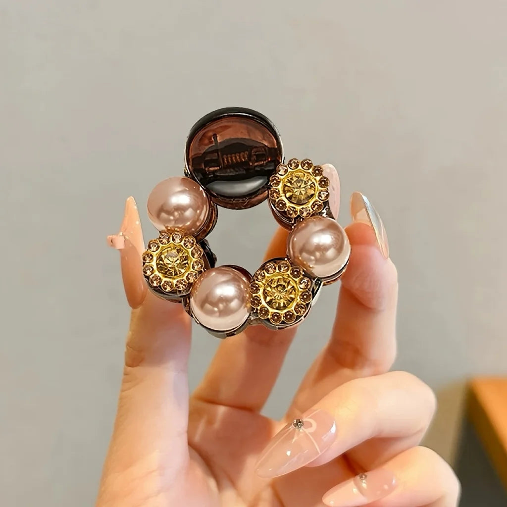 Luxury Crystal Mini Hair Claw Clip Elegant Half-tie Ponytail Barrettes Retro Rhinestone Small Hair Grab Hair Decor Accessories Qme