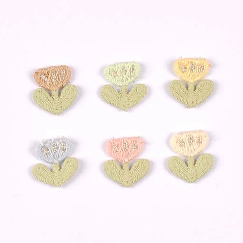 20pcs 16x17mm Assorted Color Tulip Embroidered Appliques,Sewing Decoration DIY Clothes Hair Accessories No Glue cp3854 Qme 16x17mm-mix