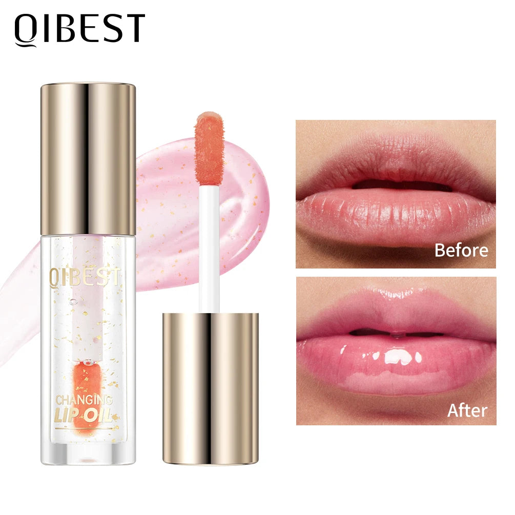 QIBEST Color Changing Lip Oil Plumper Moisturizing Transparent Jelly Lip Balm Lasting Lipgloss Nourishing Lip Glaze Makeup Qme